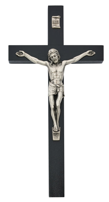 81-78 10" BLACK WOOD WITH SILVER CORPUS CRUCIFIX BAGGED - McVan