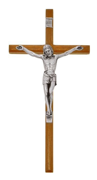 81-95 10" WALNUT STAINED WITH SILVER CORPUS CRUCIFIX BAGGED - McVan