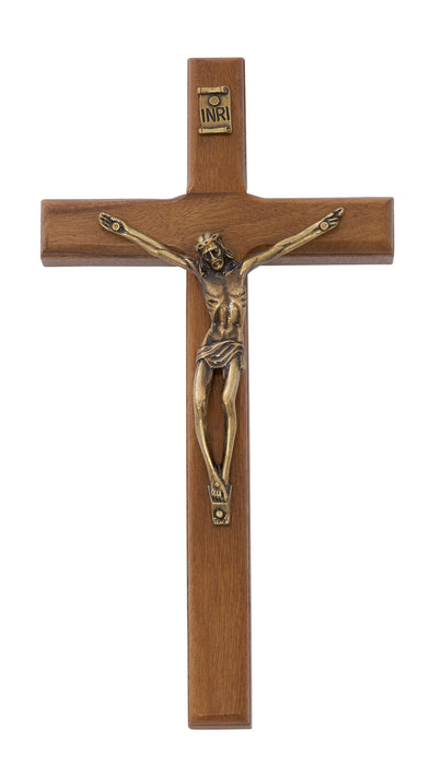 82-09 7" BRAZILLIAN WALNUT WOOD WITH GOLD CORPUS CRUCIFIX BOXED - McVan