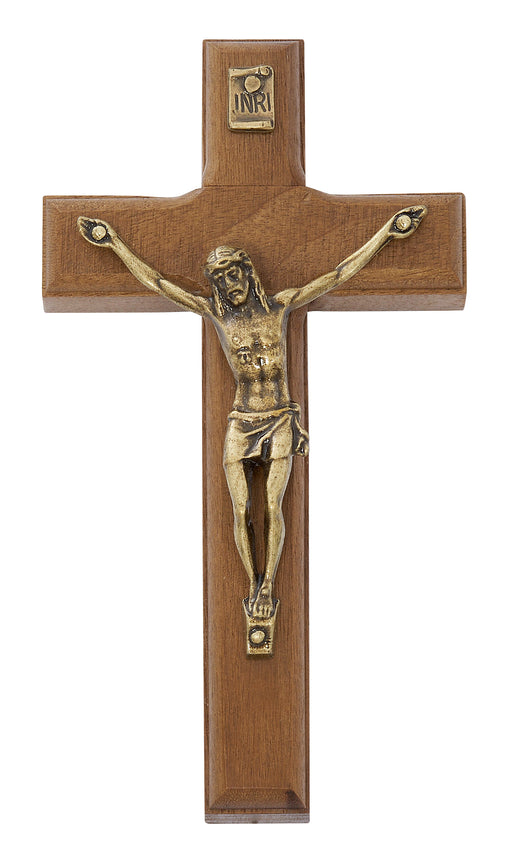 82-12 4.75" BRAZILLIAN WALNUT WOOD WITH GOLD CORPUS CRUCIFIX BOXED - McVan