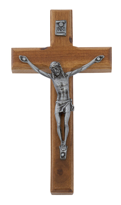 82-13 4.75" BRAZILLIAN WALNUT WOOD WITH SILVER CORPUS CRUCIFIX BOXED - McVan