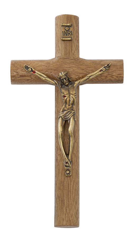 82-14 6.75" BRAZILLIAN WALNUT WOOD WITH GOLD CORPUS CRUCIFIX BOXED - McVan