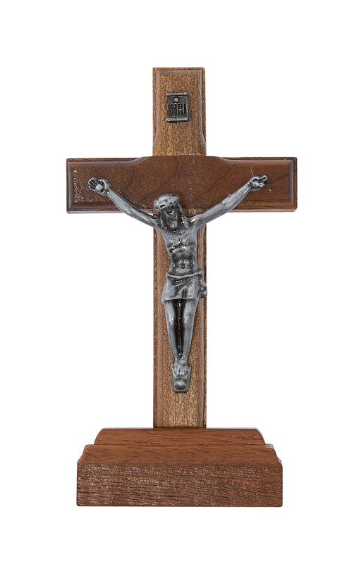 82-16 3.75" BRAZILLIAN WALNUT WOOD WITH SILVER CORPUS STANDING CRUCIFIX BAGGED - McVan