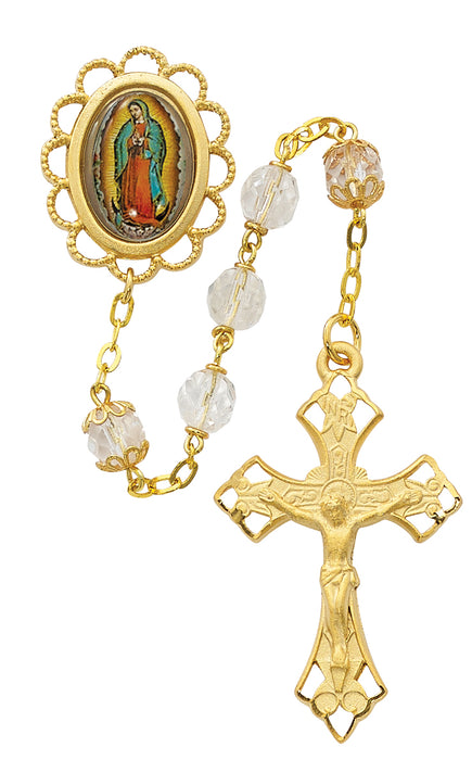 856HF Clear Glass Guadalupe Rosary Boxed - McVan