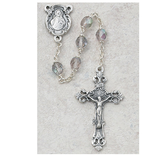 875-AMG Light Lavender Glass June Rosary Boxed - McVan