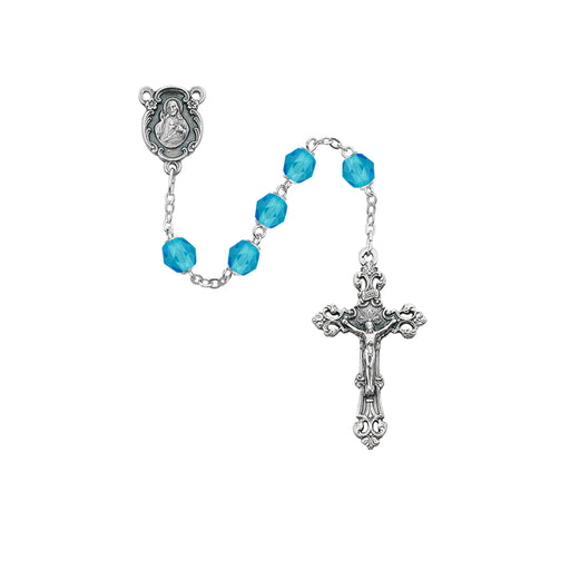 875-AQG Aqua Glass March Rosary Boxed - McVan