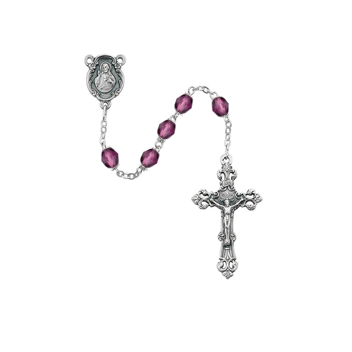 875-DAG Dark Purple Glass February Rosary Boxed - McVan