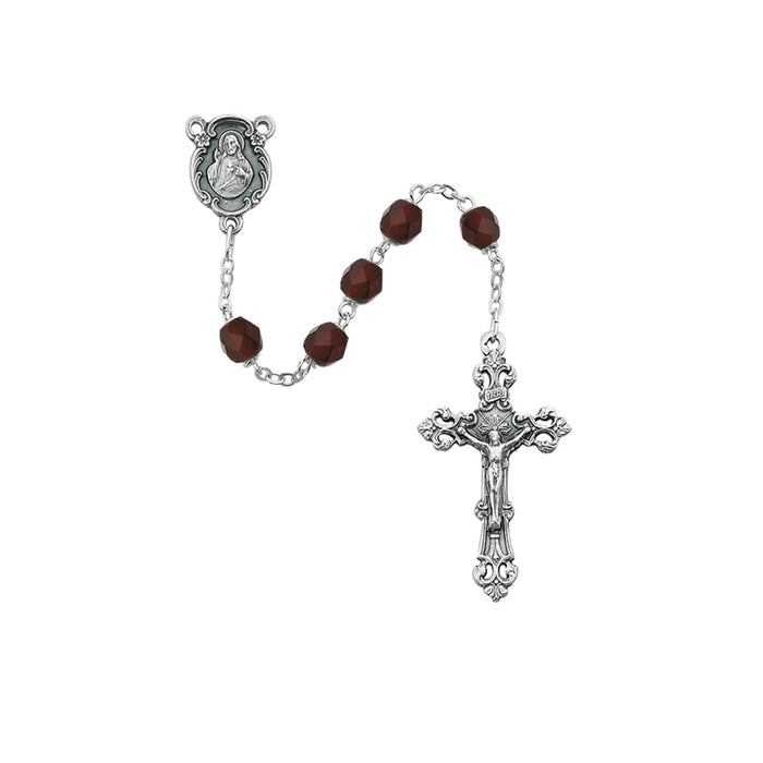 875-GAG Dark Red Glass January Rosary Boxed - McVan