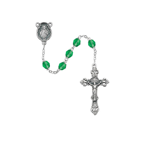 875-PEG Light Green Glass August Rosary Boxed - McVan