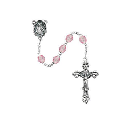 875-RSG Pink Glass October Rosary Boxed - McVan