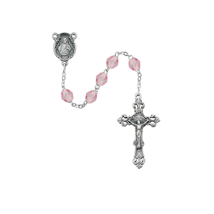 875-RSG Pink Glass October Rosary Boxed - McVan