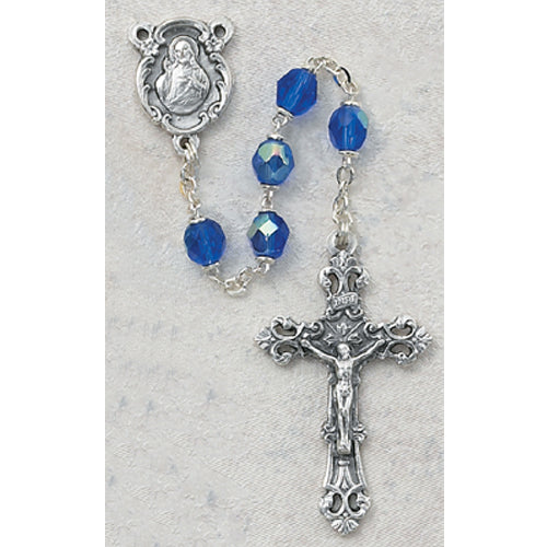 875-ZRG Dark Blue Glass September Rosary Boxed - McVan