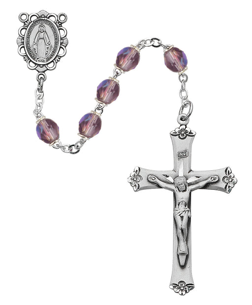 875L-AMF Light Lavender Glass June Rosary Boxed - McVan