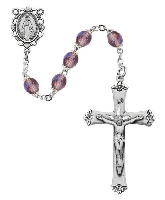 875L-AMF Light Lavender Glass June Rosary Boxed - McVan