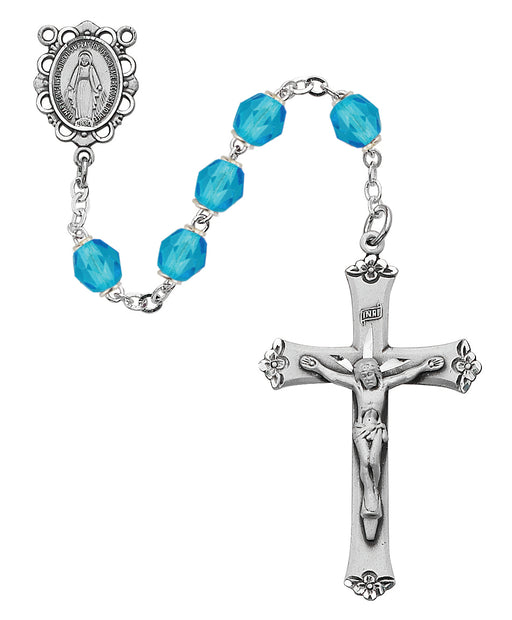 875L-AQF Aqua Glass March Rosary Boxed - McVan