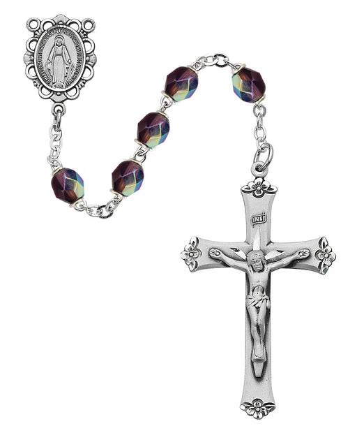 875L-DAF Purple Glass February Rosary Boxed - McVan