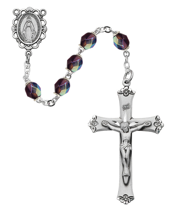 875L-DAF Purple Glass February Rosary Boxed - McVan