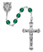 875L-EMF Dark Green Glass May Rosary Boxed - McVan