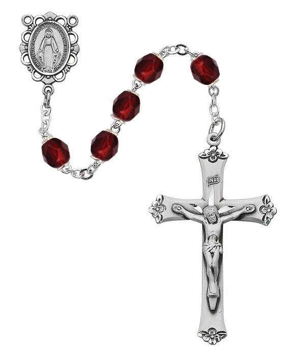 875L-GAF Dark Red Glass January Rosary Boxed - McVan