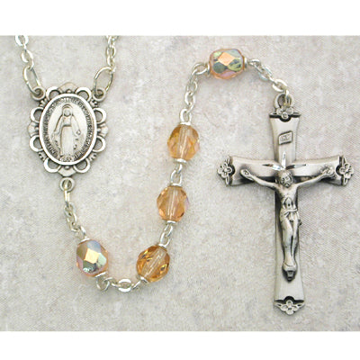 875L-RSF Pink Glass October Rosary Boxed - McVan