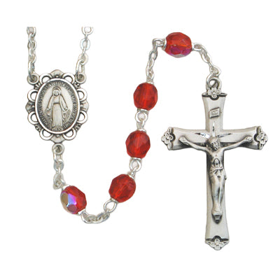 875L-RUF Red Glass July Rosary Boxed - McVan