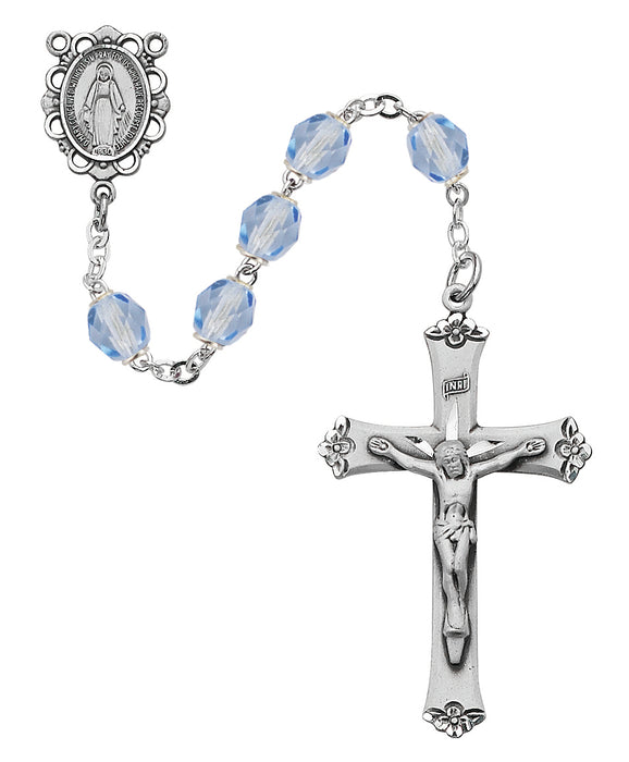 875L-ZRF Light Blue Glass December Rosary Boxed - McVan