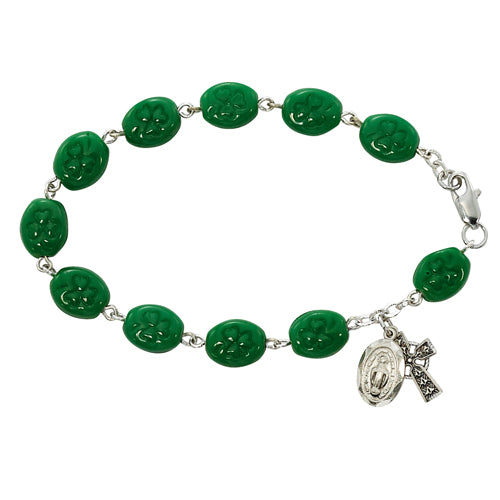 920L 7.5in Green Shamrock Rosary Bracelet Boxed - McVan