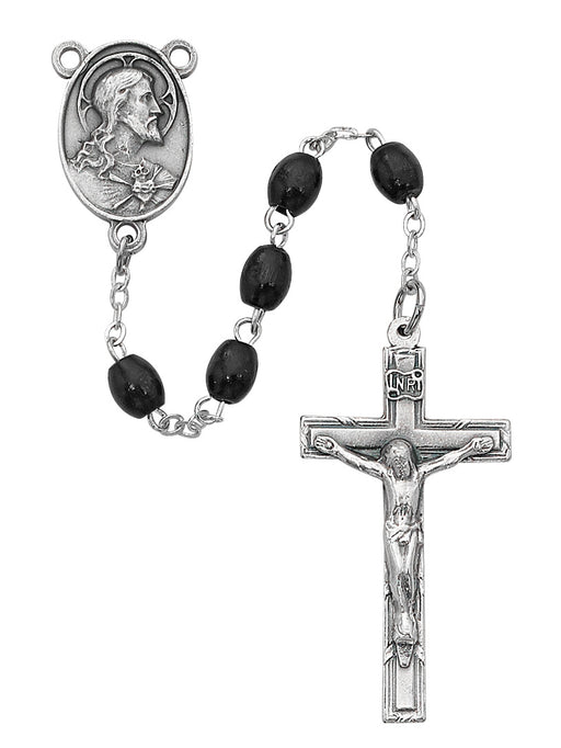 942DF Black Oval Wood Rosary Boxed - McVan