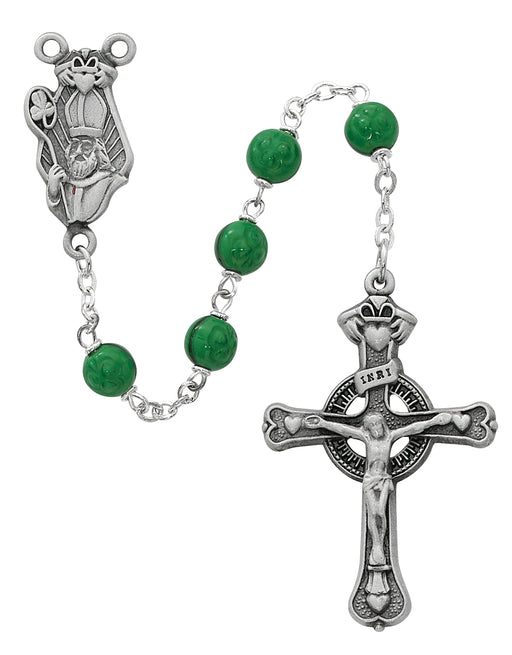 993DF Green Glass St Patrick Rosary Boxed - McVan