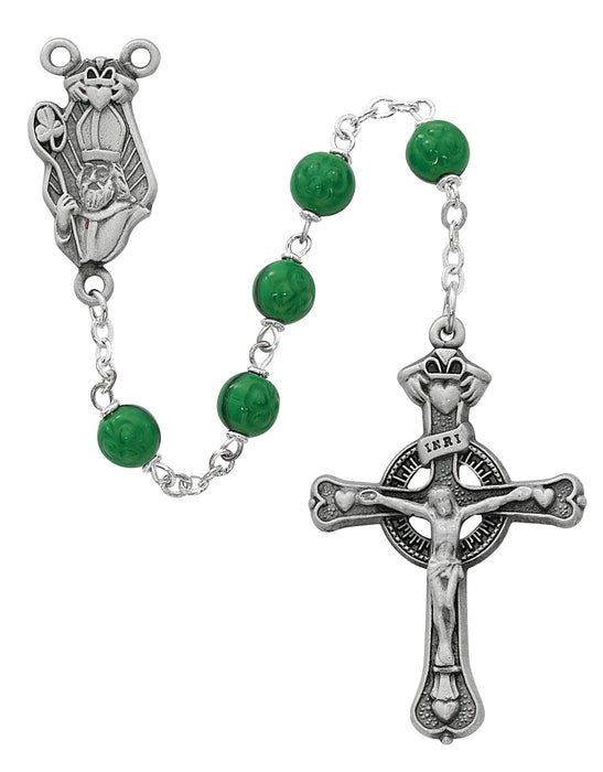 993DF Green Glass St Patrick Rosary Boxed - McVan