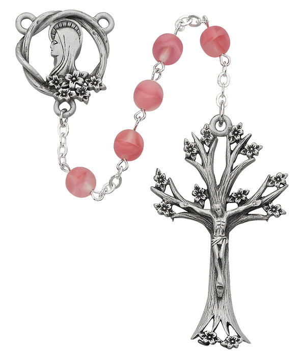 995DF Pink Glass Dogwood Rosary Boxed - McVan