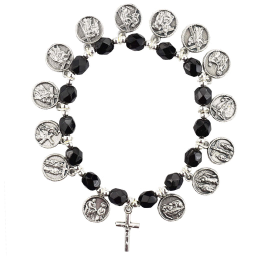 B1009C Black Stations of the Cross Stretch Bracelet Carded - McVan