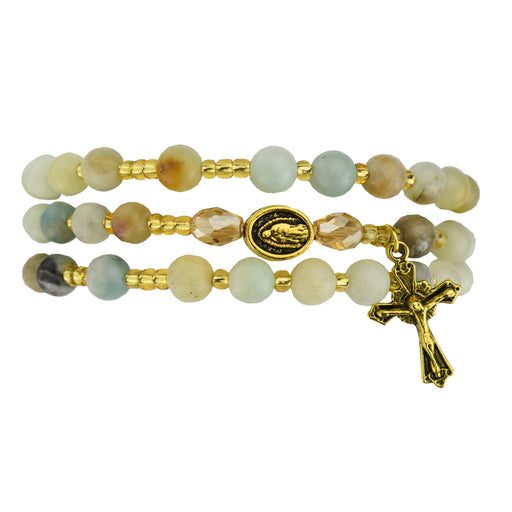 B1032C Guadalupe Amazonite twistable Rosary Bracelet - McVan