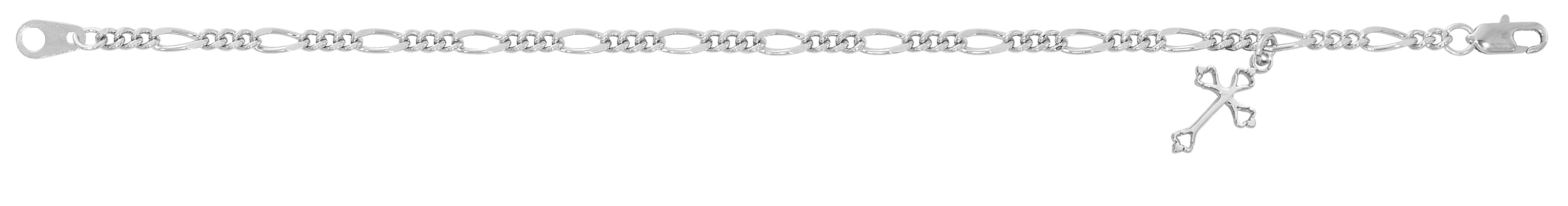 BR100 7.5" SILVER TONE FIGARO CROSS BRACELET DELUXE BOXED - McVan