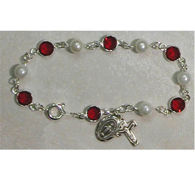 BR192 7.5in Red Crystal Rosary Bracelet Boxed - McVan