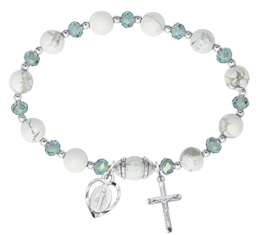 BR262 Howolite Rosary Stretch Bracelet Boxed - McVan