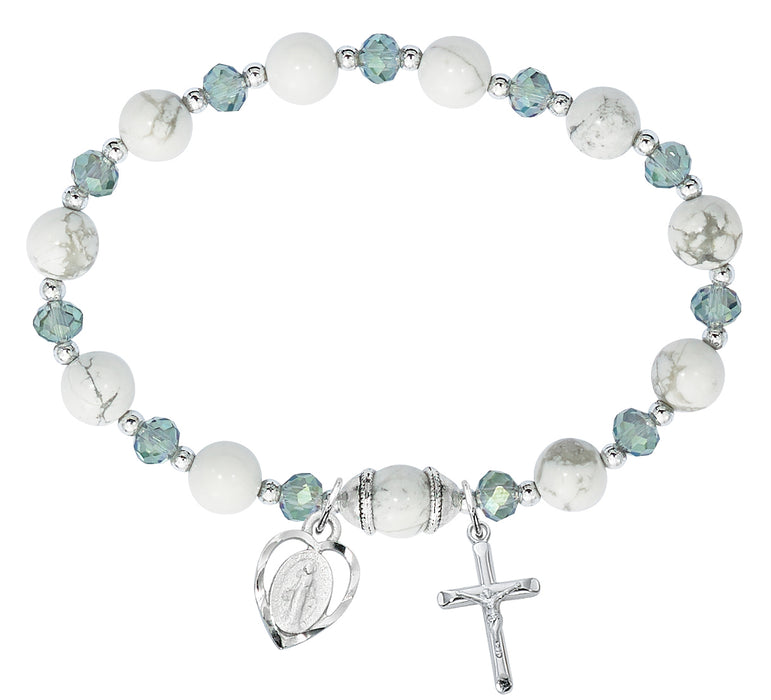 BR262 Howolite Rosary Stretch Bracelet Boxed - McVan