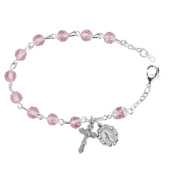 BR334D Pink  Rosary Bracelet boxed - McVan