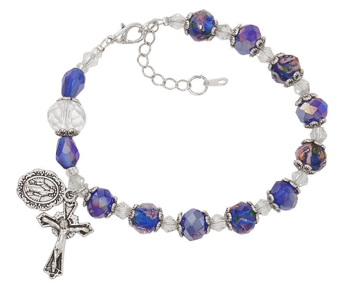 BR357 Blue Flower and Crystal Beads with Adjustable Links - McVan