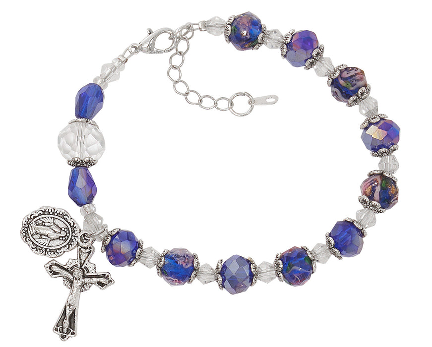 BR357 Blue Flower and Crystal Beads with Adjustable Links - McVan
