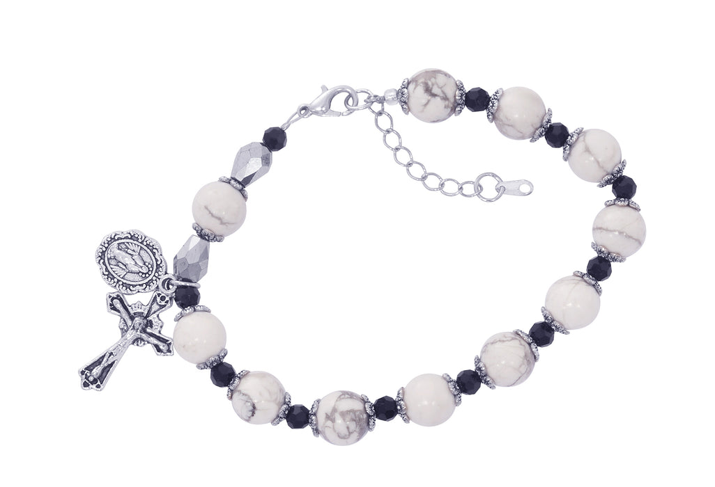 BR368 White Howolite & Black Crystal Beads with Adjustable Links - McVan
