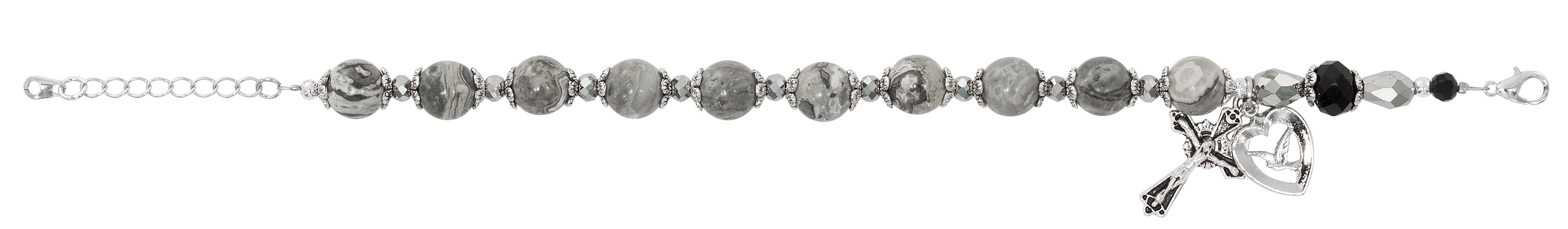 BR369 H.S.on Picasso Stone & Black Crystal Beads with Adjustable Links - McVan