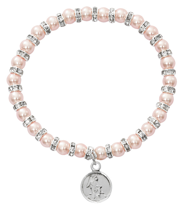 BR37 Pink Baby Stretch Bracelet and Pewter Angel Boxed - McVan