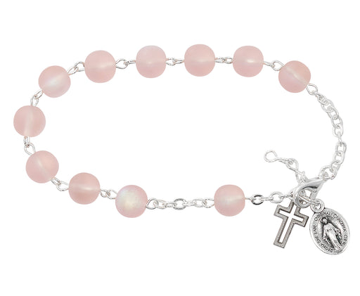 BR388 FROSTED PINK AB ROSARY BRACELET DELUXE BOX - McVan