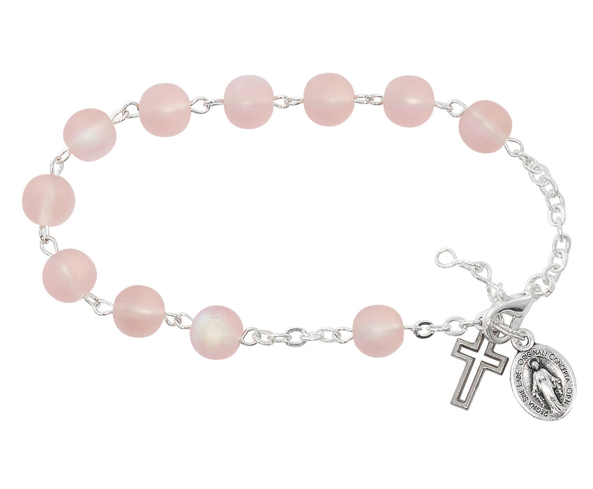 BR388 FROSTED PINK AB ROSARY BRACELET DELUXE BOX - McVan