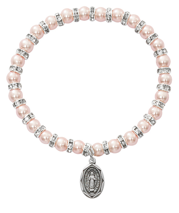 BR39 Pink Baby Stretch Bracelet and Pewter Medal Boxed - McVan