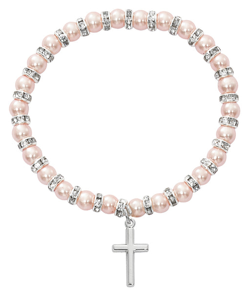 BR40 Pink Baby Stretch Bracelet and Sterling Cross Boxed - McVan