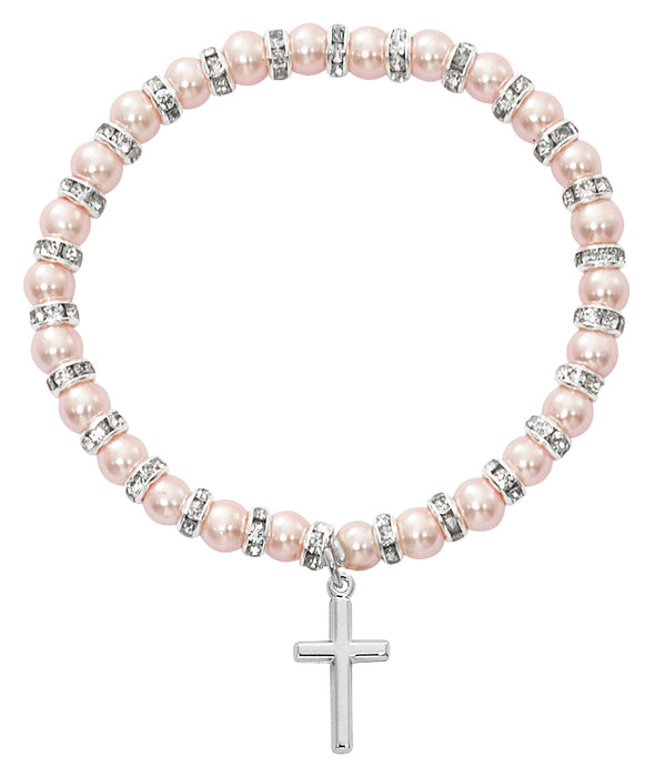BR40 Pink Baby Stretch Bracelet and Sterling Cross Boxed - McVan