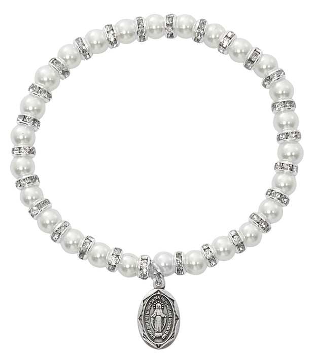 BR42 White Baby Stretch Bracelet and Sterling Medal Boxed - McVan