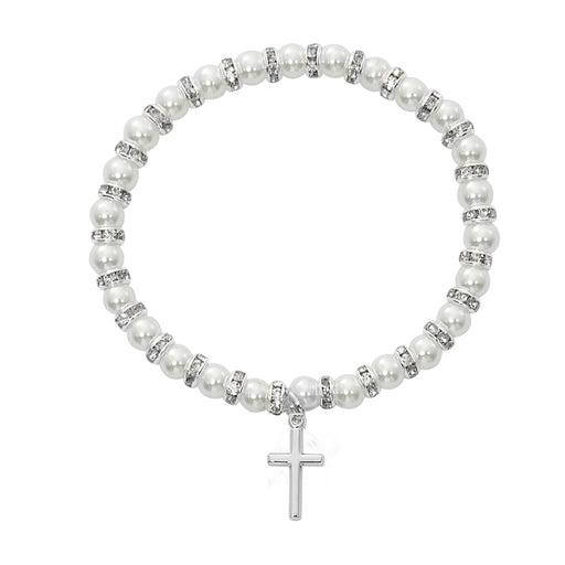 BR44 White Baby Stretch Bracelet and Sterling Cross Boxed - McVan